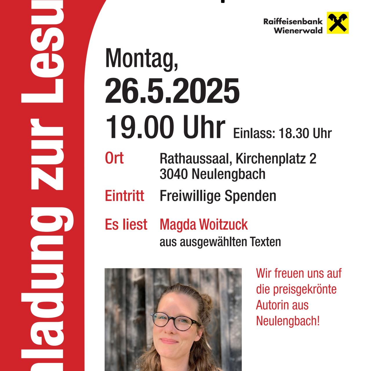 Plakat zur Lesung Magda Woitzuck
